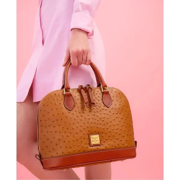 Dooney & Bourke Ostrich Zip Zip Satchel Bag Shoulder Crossbody Leather Old Money - Picture 2 of 16